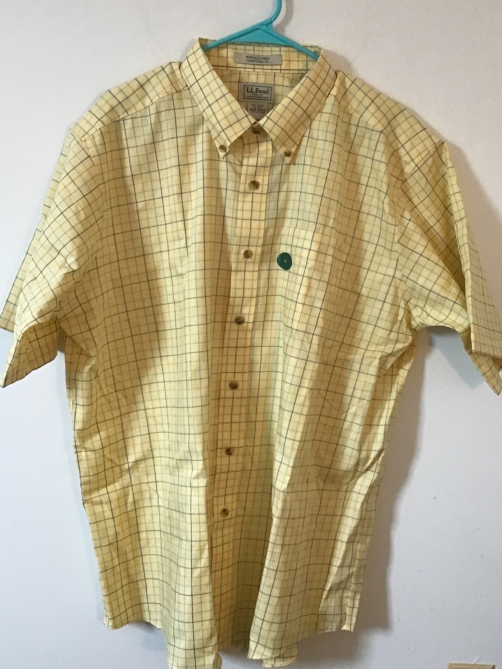 L.L Bean Mens XL Yellow Graph Check Short Sleeve Button Down Shirt